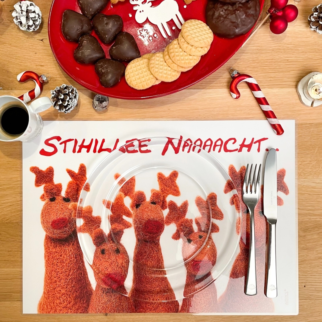 Tischset Elchweihnacht Stille Nacht Platzset Weihnachten abwaschbar, Limited Edition